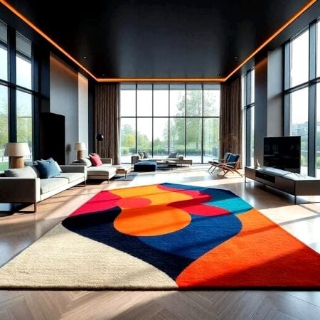 Handcrafted Bold Abstract Color Block Living Room Rug
